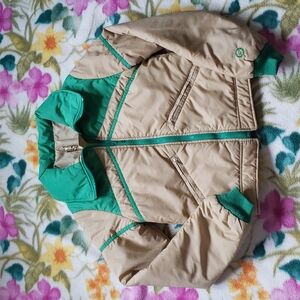 Sportcaster vintage woman puff full zip beige and green jacket